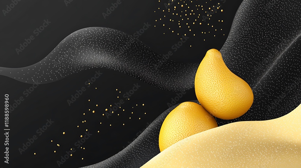 Fototapeta premium Abstract fruit design, flowing shapes, yellow fruits, modern