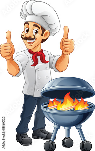 A chef cartoon barbecue cook man giving thumbs up mascot character illustration