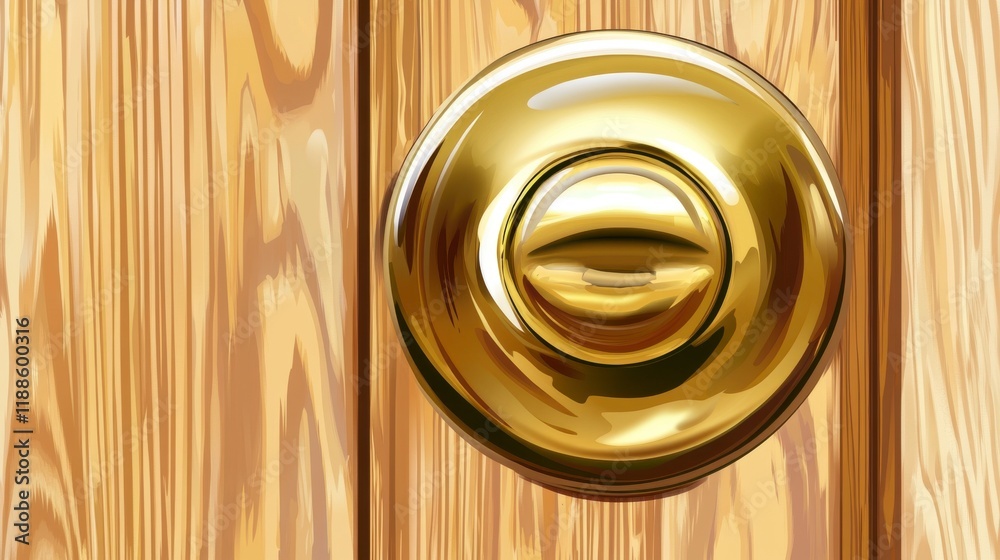 Fototapeta premium Golden Door Handle on a Wooden Door: A Stunning Architectural Detail