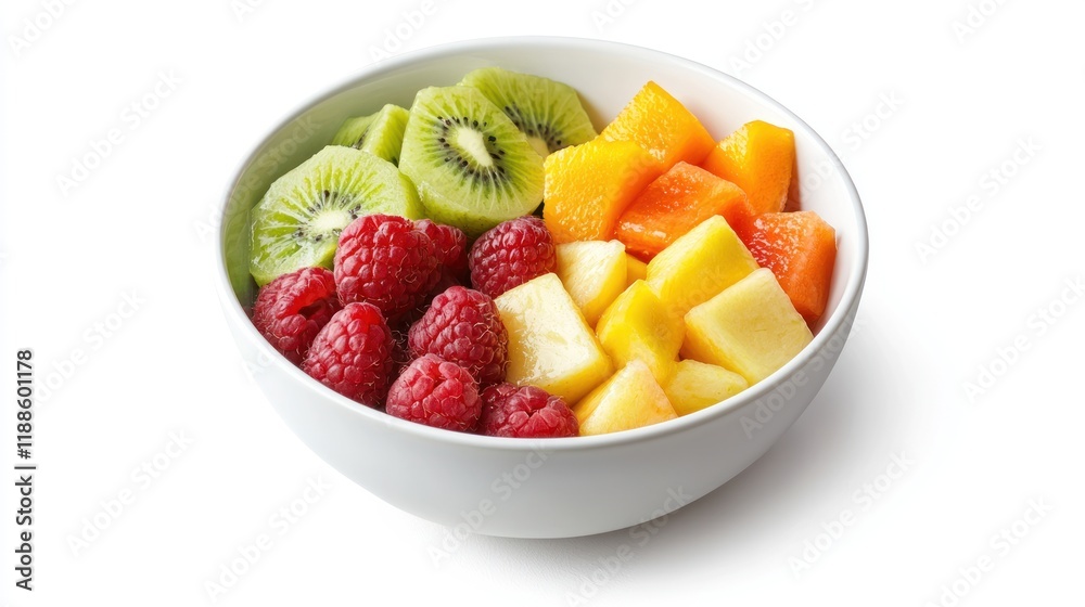 Refreshing Fruit Salad in a Bowl: A Delightful Mix of Kiwi, Raspberry, Papaya, and Pineapple Refreshing Fruit Salad in a Bowl: A Delightful Mix of Kiwi, Raspberry, Papaya, and Pineapple