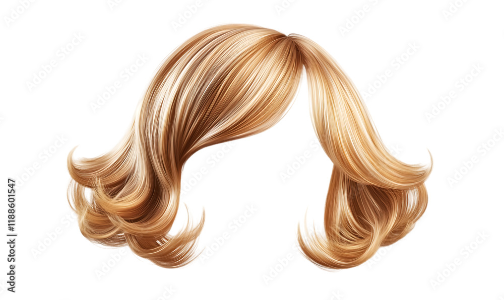 Fototapeta premium Stylish hair wig with trendy design isolated on the background, Blonde wig, short wavy hairstyle, realistic hair texture