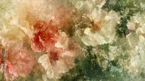 Abstract blurred background of colorful rainbow pastel floral bouquet flowers, grunge soft colors romantic botanical gradient aesthetic flow bloom dreamy vintage texture pattern painting illustration