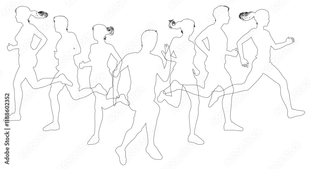 A set of silhouette runners running or jogging. Active sports people healthy players fitness silhouettes concept.