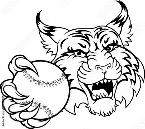 A wildcat or bobcat animal baseball or softball sports team cartoon mascot