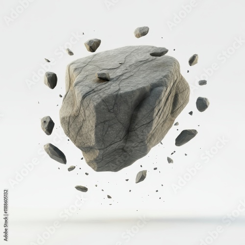 Floating rocks, levitating stones, gravity-defying pebbles, surreal geology, ethereal lighting, soft shadows, minimalist composition, beige background, high contrast, photorealistic render, 3D modelin photo