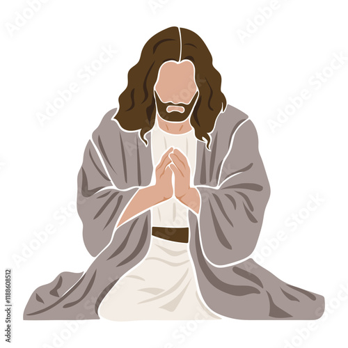 Jesus prays on his knees 