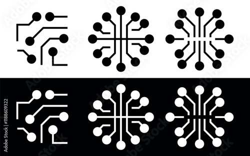 Abstract Circuit Board Design with Symmetrical Patterns. Vector illustration isolated on black and white background.