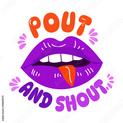 A typographic sticker of lips pout