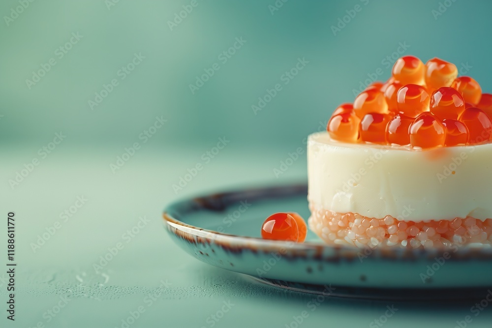 The notion of savoring a special delicacy for a festive occasion, like Valentine's Day in a small plate with cream cheese and red caviar over a pale green setting, Generative AI. The notion of savoring a special delicacy for a festive occasion, like Valentine's Day in a small plate with cream cheese and red caviar over a pale green setting, Generative AI.