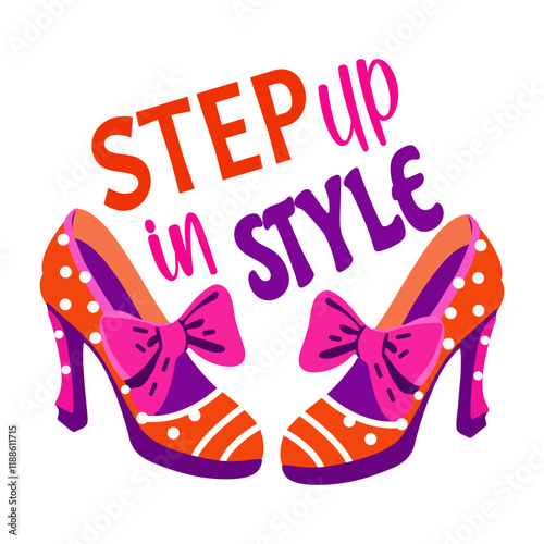 Heels with step in style text, flat sticker