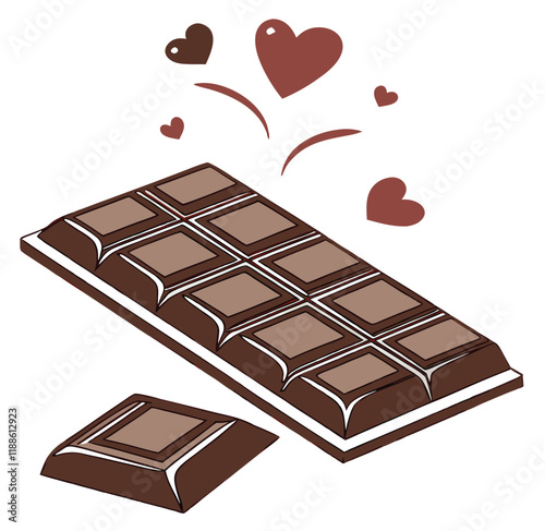 Heart-shaped valentines day decoration chocolate bar 3d rendering icon sign silhouette vector illustration isolatedon transparent background 