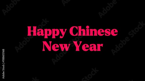 Animation of happy Chinese new year text in scribble style on black background. can be inserted into any video. video Seamless looping .