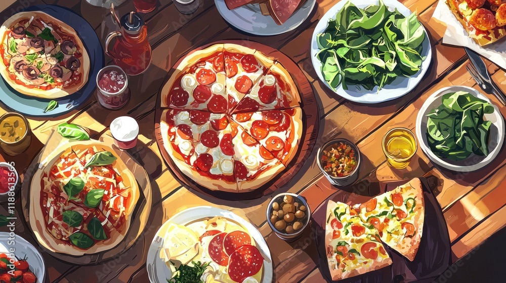 A Delicious Pizza Feast: A Sunny Day Gathering A Delicious Pizza Feast: A Sunny Day Gathering