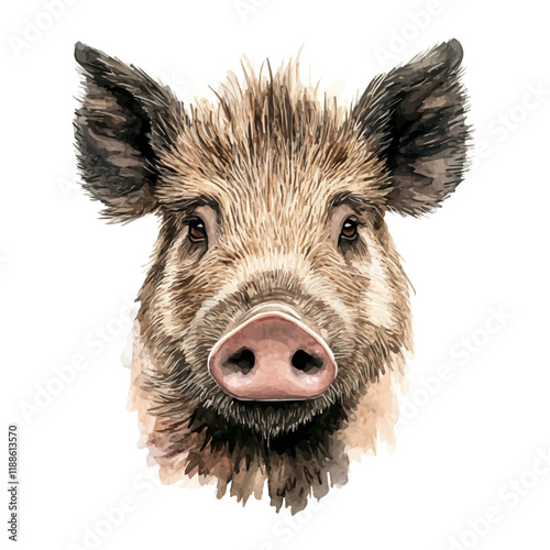 A watercolor vector painting of a boar, isolated on a white background. Boar vector.

