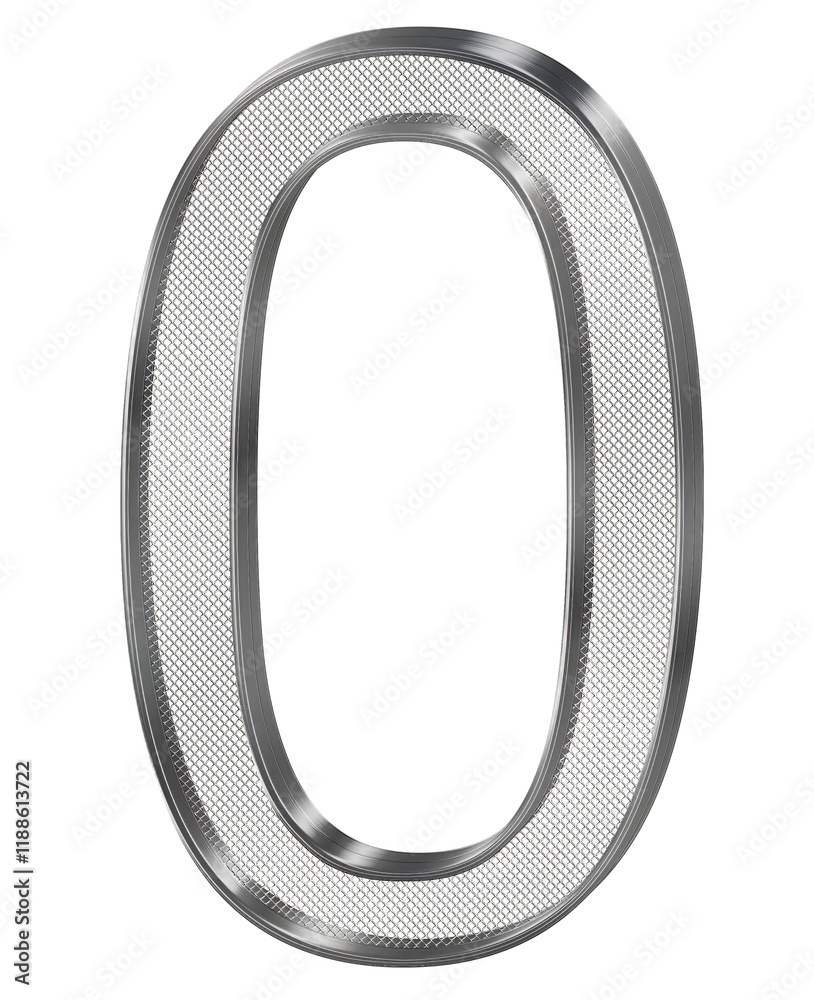 silver chrome number 0. 3D with silver mesh in the middle. silver chrome number 0. 3D with silver mesh in the middle.