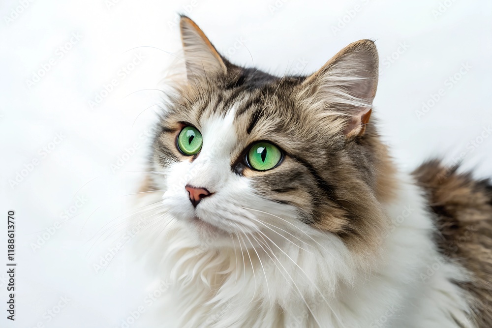 High Quality Image of Ravishing Adorable Cat Portrait on White Isolated Background High Quality Image of Ravishing Adorable Cat Portrait on White Isolated Background