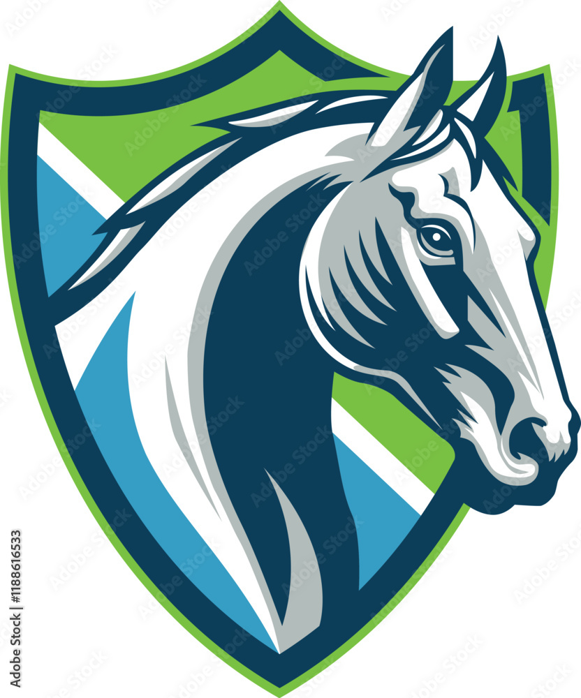 a combination of a horse mascot and a shield in vector format