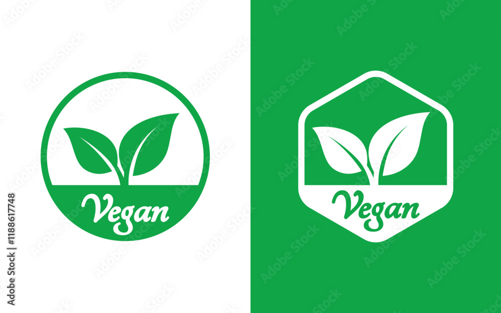 Vegan round icons set. Vegan food sign with leaves. Logo. Tag for cafe restaurants packaging design. Bio, Ecology, Organic Logos and Badges, Label. Vegan round icons set. Vegan food sign with leaves. Logo. Tag for cafe restaurants packaging design. Bio, Ecology, Organic Logos and Badges, Label.
