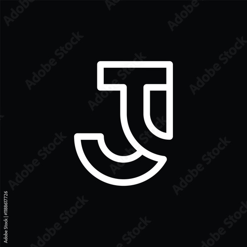 initial letter JT TJ  monogram circle thin line art