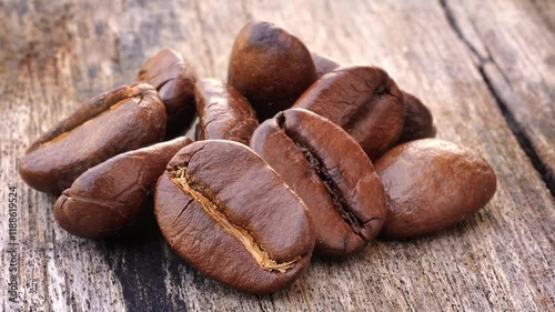 Coffee beans on a wooden