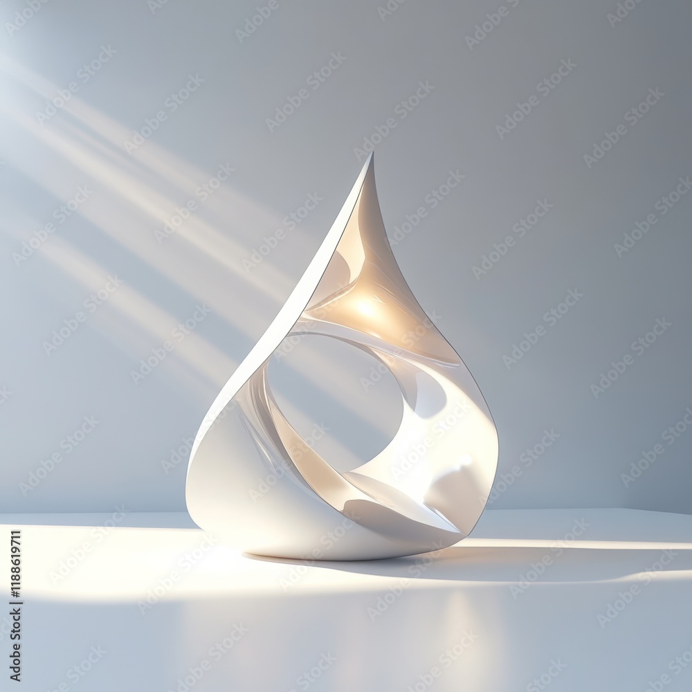 Fototapeta premium Minimalist 3D lamp design isolated on white, featuring a bright light source with sharp contrasts and ample space