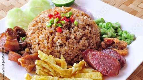 Shrimp paste fried rice on a plate