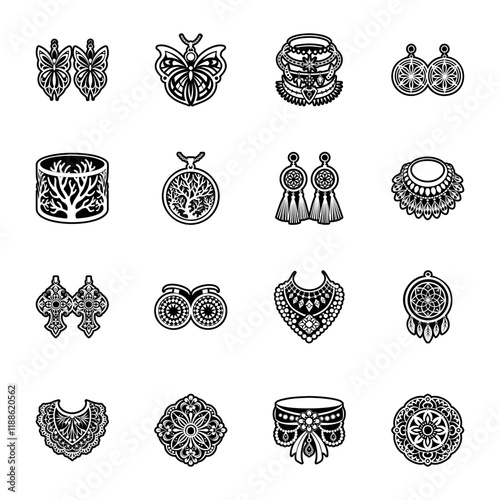 Set of Glyph Style Body Jewellery Icons 

