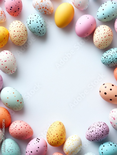 Colorful Easter Eggs in a Minimalist Frame for Celebrating Spring Festivals, Featuring Various Patterns and Soft Tones Perfect for Easter or Festive Decorations photo