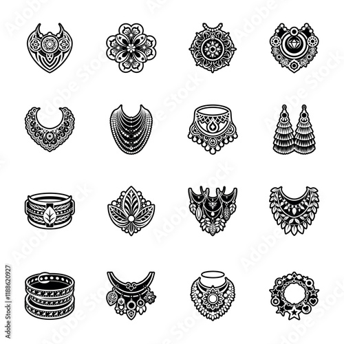 Collection of Glyph Style Floral Jewellery Icons 

