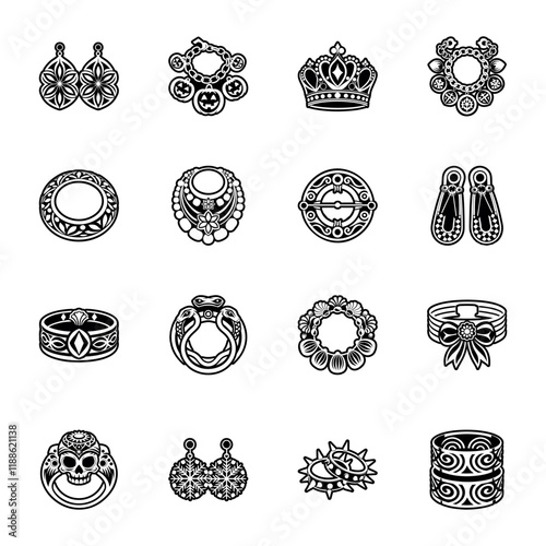 Set of Glyph Style Traditional Jewellery Icons 


