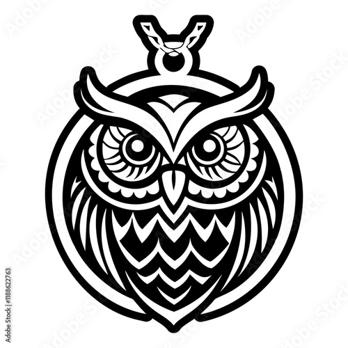 A glyph style icon of an owl pendant