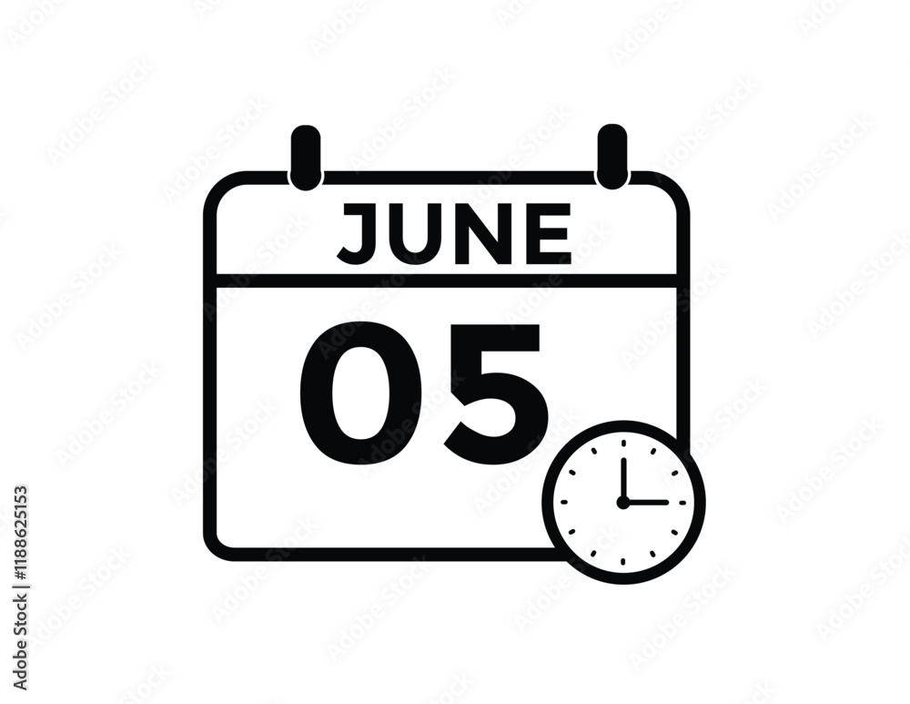 June 5 daily calendar icon - White Background
June 5 daily calendar icon - White Background