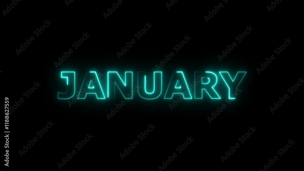 Abstract glowing text month January light neon effect background.Day of month with transparent background. Abstract glowing text month January light neon effect background.Day of month with transparent background.