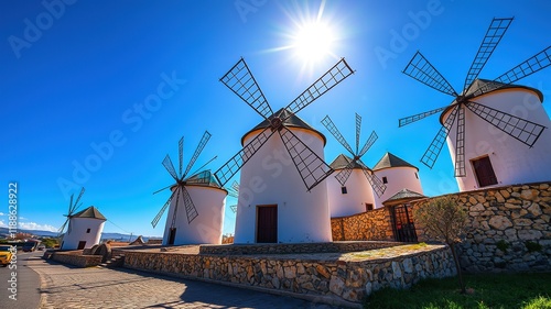 Consuegra Windmills Toledo Spain, Stunning Aerial View, Colorful, Sharp, High Quality Image