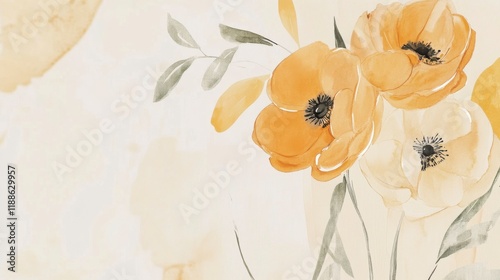 Delicate Watercolor Floral Painting with Soft Hues and Gentle Composition. A Beautiful Floral Illustration for Home Decor.