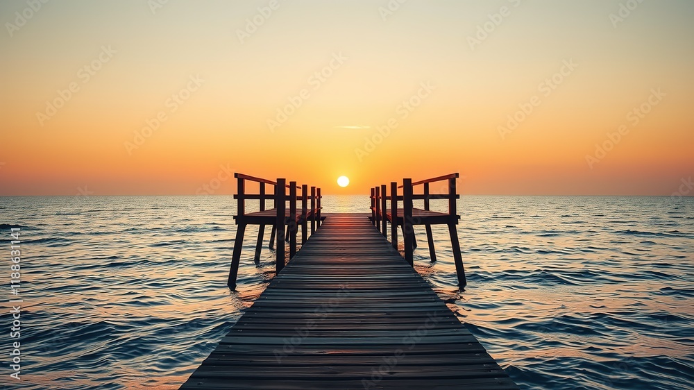 Obraz premium Golden Sunset Pier Over Ocean