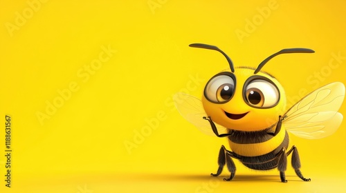 Adorable 3D Render of a Happy Bee on Yellow Background Sweet Honeybee Illustration Digital Art