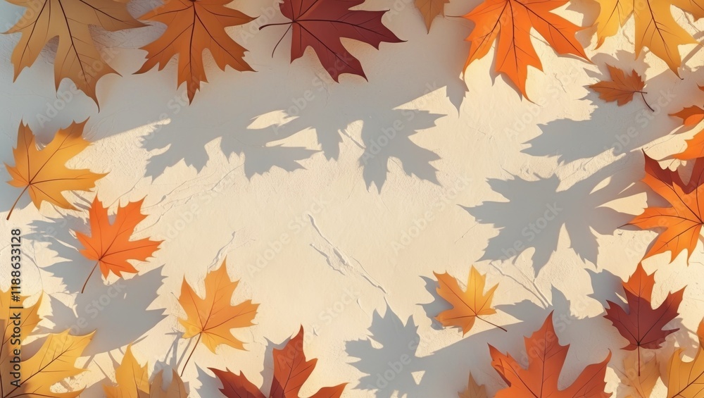 Cream colored autumn background with maple leaf shadow Cream colored autumn background with maple leaf shadow