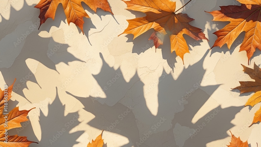 Cream colored autumn background with maple leaf shadow Cream colored autumn background with maple leaf shadow