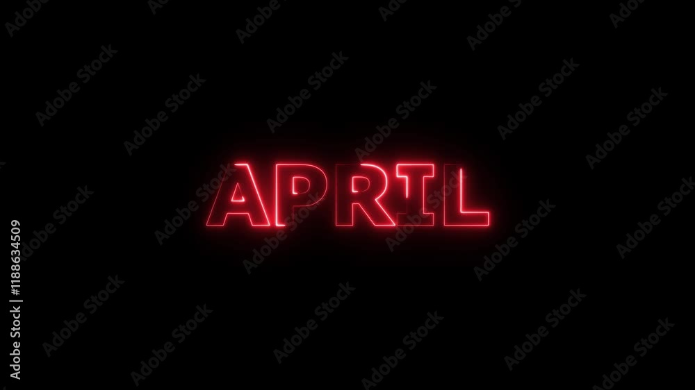 Abstract glowing text month April light neon effect background.Day of month with transparent background. 