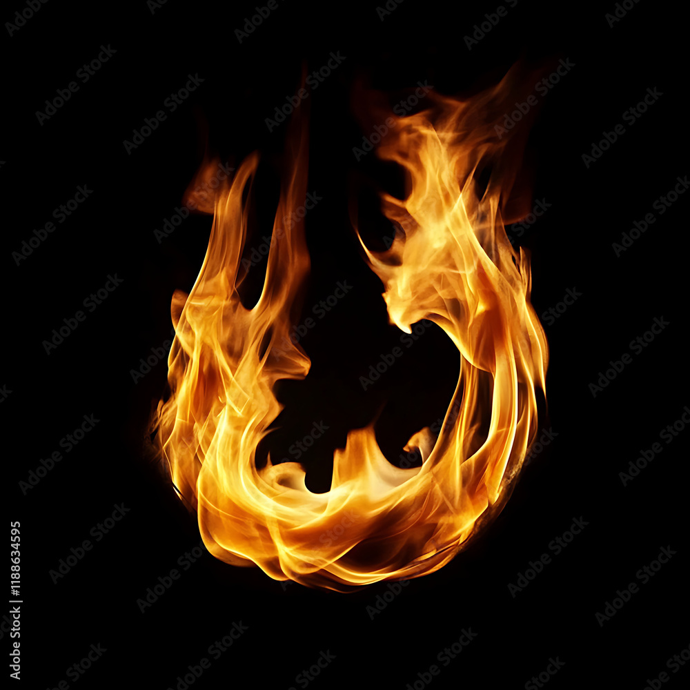 Fototapeta premium Flames forming a circle on a black background, high-definition design material with stunning details, perfect composition and realistic master photography techniques.