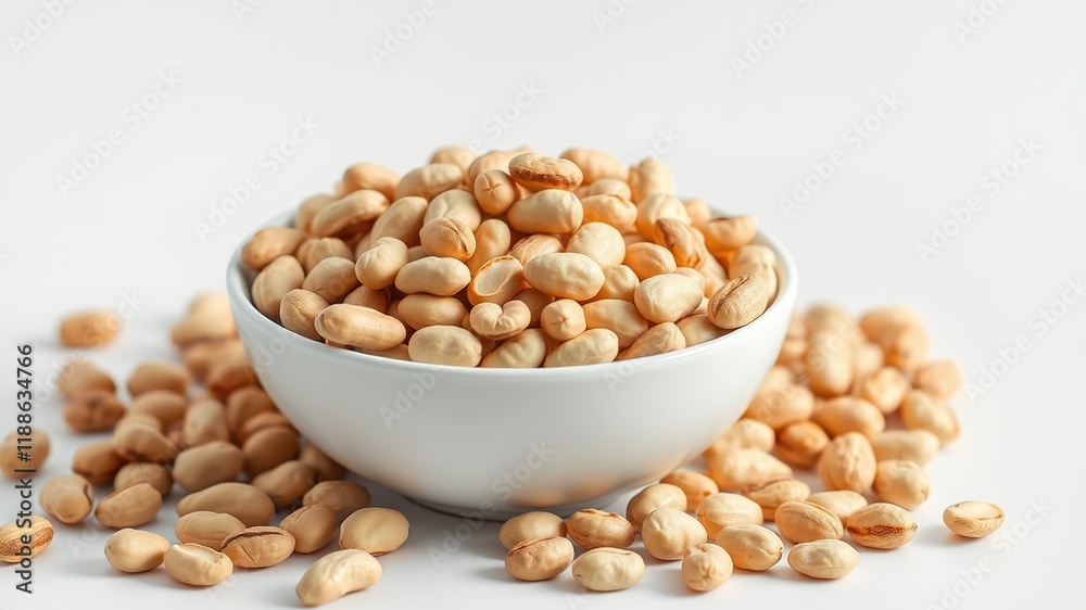 Overflowing Bowl of Peanuts on White Table - High Detail Food Photography Overflowing Bowl of Peanuts on White Table - High Detail Food Photography