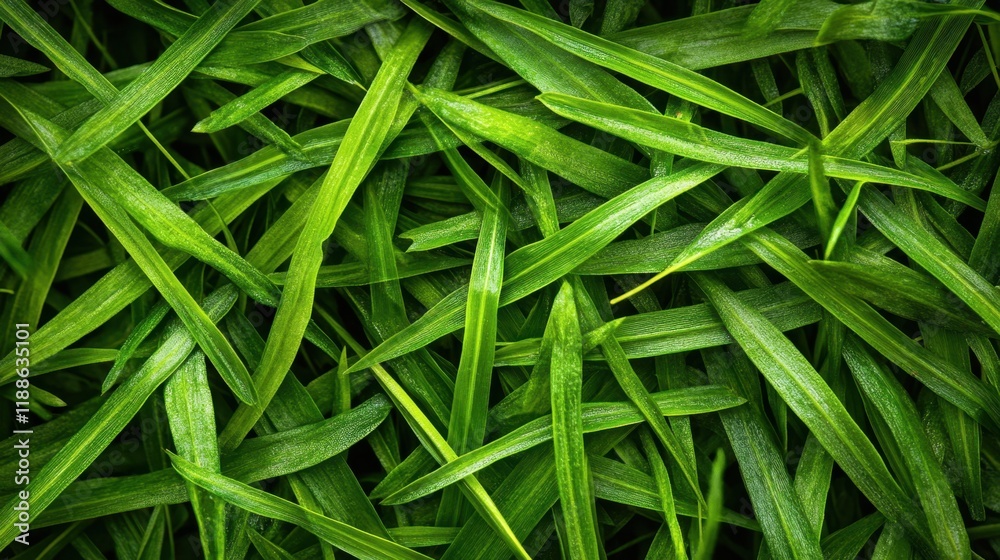 Close-up view of delicate green grass leaves showcasing intricate texture against a dark background in soft lighting Close-up view of delicate green grass leaves showcasing intricate texture against a dark background in soft lighting