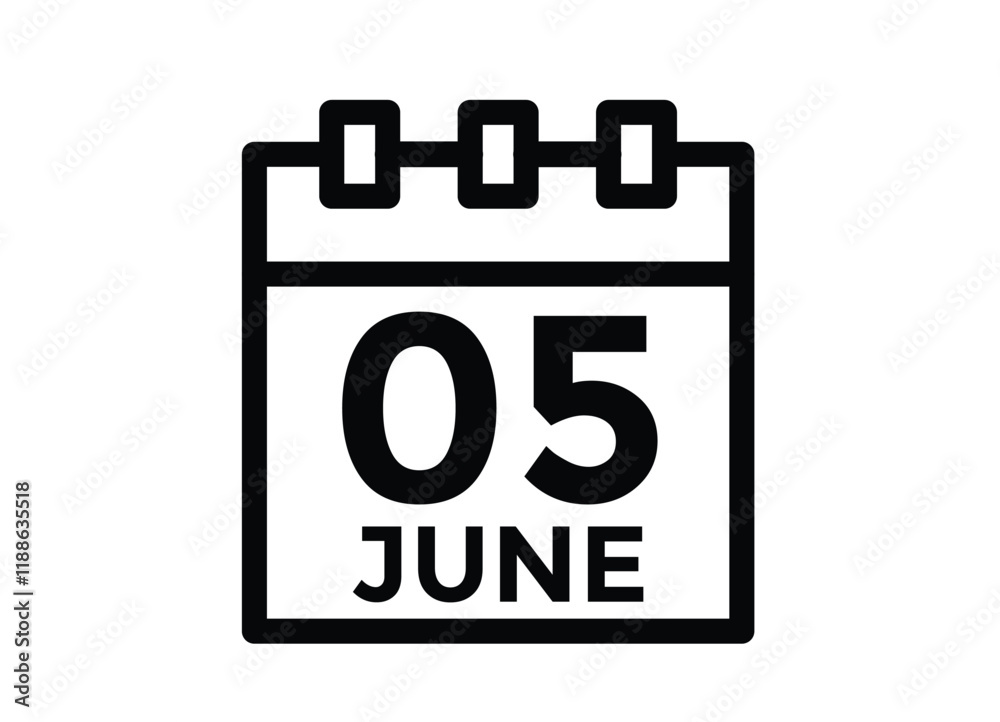 June 5 daily calendar icon - White Background
June 5 daily calendar icon - White Background