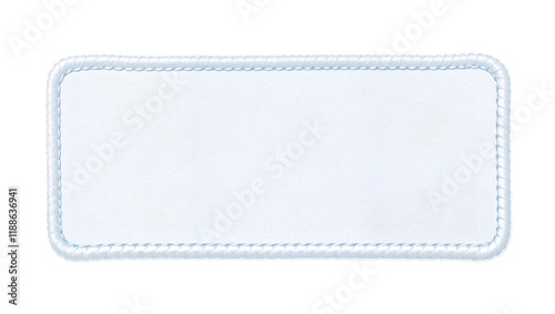 Minimalistic white fabric texture with blue stitched border, isolated. Generative AI