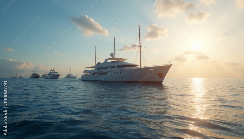 Large cruise ship surrounded by smaller boats at sea Large cruise ship surrounded by smaller boats at sea