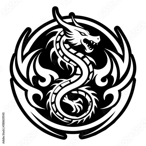 A glyph style icon of dragon tattoo