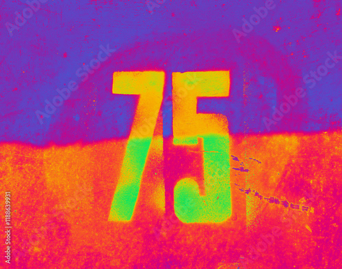 Bright number 75 on textured background. Seventy-five