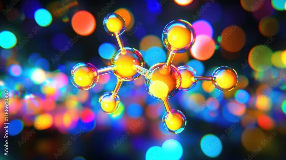 Colorful Molecular Structure with Bright Bokeh Effects