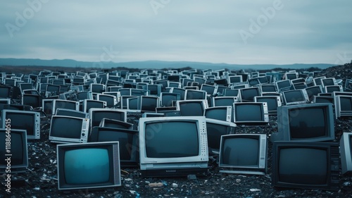 Massive Pile of Discarded CRT Televisions in an Outdoor E waste Dump photo